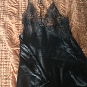 Victoria's Secret Black Satin Lace Chemise